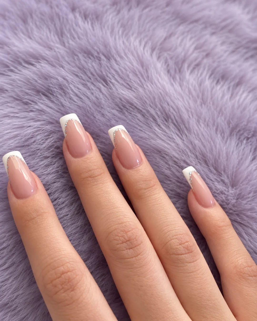 Long natural-look French tip nails